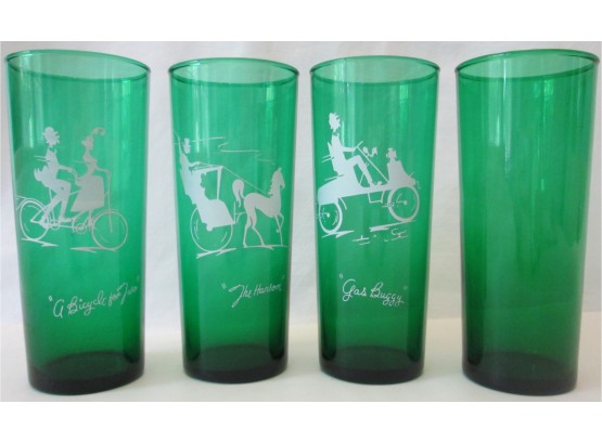 SET OF 4! Vintage TOM COLLINS GLASSES, FOREST Green Color, Mid