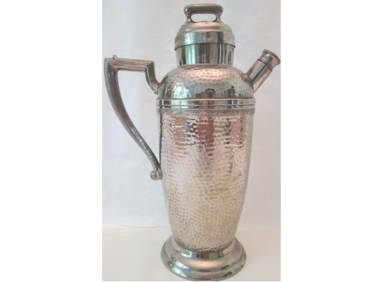 Vintage COCKTAIL SHAKER, EPNS Silverplate, HAMMERED Pattern, Footed With Pattern In Relief