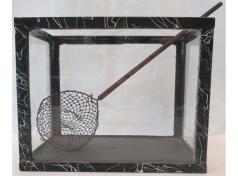 Vintage FISH TANK, GLASS With Slate Bottom, DRIZZLE SPLATTER Painted Frame, With Original Net