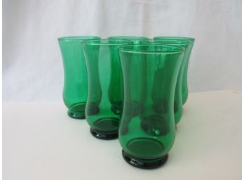 SET OF 6! Vintage Mid Century TUMBLERS, FOREST Green Color, Hourglass Shape