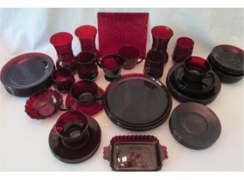 Lot Of 62 Pieces! Vintage ANCHOR HOCKING Dinnerware, ROYAL RUBY Color, Includes Plates, Vases, Tumblers, Cups