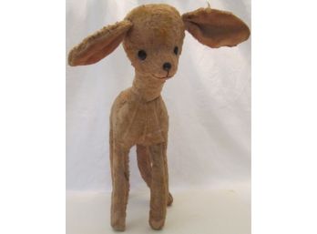 Vintage FAWN DEER Stuffed Animal, Pile Fabric & Sawdust Filled, Applied Eyes & Stitched Details