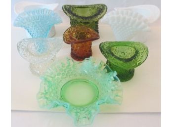 Lot Of 10 Pieces! Vintage FENTON Glassware, HOBNAIL With DAISY & BUTTON Patterns, Crystal Blue Green White