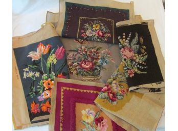 LOT Of Vintage NEEDLEPOINTS, Handmade FLORAL Patterns, Wool Pile & Linen Backings