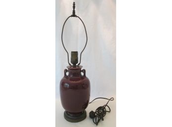 Vintage Electric TABLE LAMP, Asian GINGER JAR Shape, BURGUNDY Gloss Glaze, Working Condition