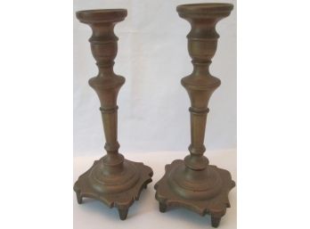 PAIR Vintage Footed CANDLESTICKS, Heavy CAST Construction With Threaded Base