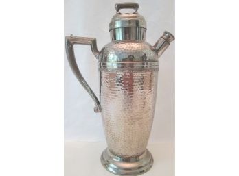 Vintage COCKTAIL SHAKER, EPNS Silverplate, HAMMERED Pattern, Footed With Pattern In Relief