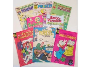 Set Of 8! Vintage COMIC Books Circa 1970s, Richie Rich, Funky Phantom, Uncle Scrooge, Popeye, Sabrina