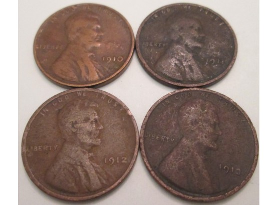SET Of 4! Authentic 1910P, 1911P, 1912P & 1913P LINCOLN Cent Penny $.01, United States