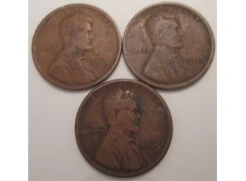 SET Of 3! Authentic 1919PDS LINCOLN Cent Penny $.01, United States