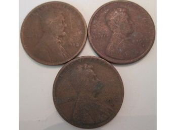 SET Of 3! Authentic 1912PDS LINCOLN Cent Penny $.01, United States