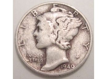 Authentic 1940P MERCURY SILVER DIME $.10 United States