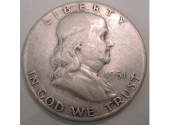Authentic 1951P FRANKLIN SILVER Half Dollar $.50 United States