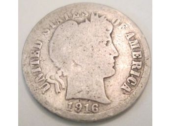 Authentic 1916S BARBER Or LIBERTY SILVER DIME $.10 United States
