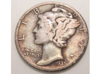 Authentic 1935P MERCURY SILVER DIME $.10 United States