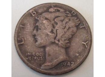 Authentic 1942P MERCURY SILVER DIME $.10 United States