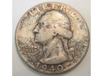 Authentic 1940P WASHINGTON SILVER QUARTER Dollar $.25 United States