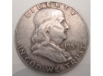 Authentic 1959D FRANKLIN SILVER Half Dollar $.50 United States