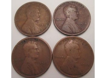 SET Of 4! Authentic 1914P, 1915P, 1916P & 1917P LINCOLN Cent Penny $.01, United States