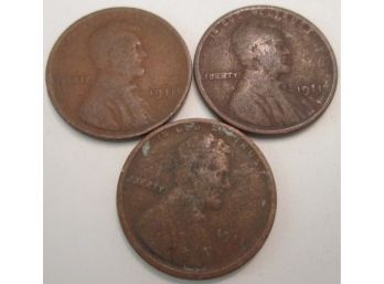 SET Of 3! Authentic 1911PDS LINCOLN Cent Penny $.01, United States