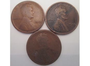 SET Of 3! Authentic 1913PDS LINCOLN Cent WHEAT Penny $.01, United States