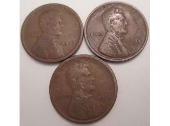 SET Of 3! Authentic 1918PDS LINCOLN Cent Penny $.01, United States