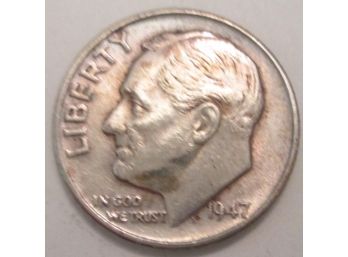 Authentic 1947P ROOSEVELT SILVER DIME $.10, United States