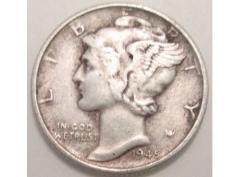 Authentic 1945P MERCURY SILVER DIME $.10 United States