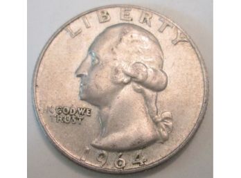 Authentic 1964D WASHINGTON SILVER QUARTER Dollar $.25 United States