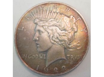 Authentic 1922P PEACE SILVER Dollar $1.00, 90 SILVER, United States