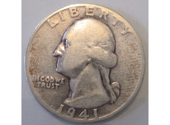 Authentic 1941P WASHINGTON SILVER QUARTER Dollar $.25 United States