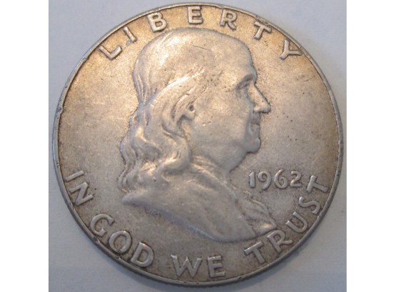 Authentic 1962P FRANKLIN SILVER Half Dollar $.50 United States
