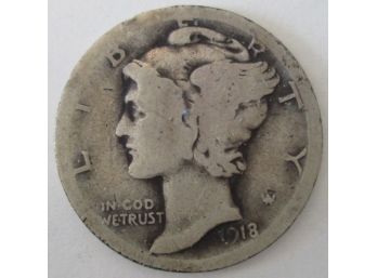 Authentic 1918S MERCURY SILVER DIME $.10 United States