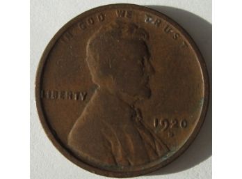 Authentic 1920D LINCOLN Cent WHEAT Penny $.01, United States
