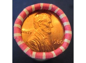 SET Of 50 Coins! Authentic 1980P LINCOLN Cent Penny $.01, BRILLIANT UNCIRCULATED Copper, United States