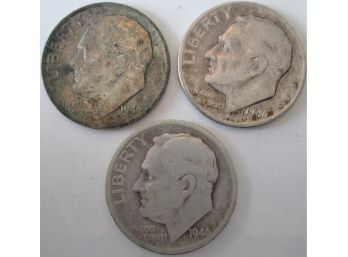 SET Of 3 COINS! Authentic 1946P/D/S ROSSEVELT SILVER DIMES $.10, First Year Of Issue, United States