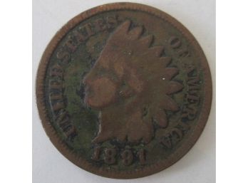 Authentic 1891P INDIAN Cent Penny $.01, United States