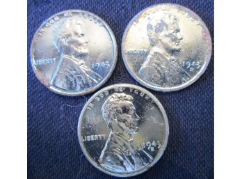SET Of 3! Authentic 1943P/D/S LINCOLN Cent Penny $.01, ZINC Wartime, United States