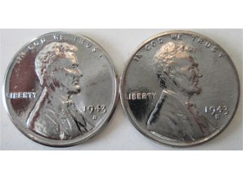 SET Of 2! Authentic 1943D & S LINCOLN Cent Penny $.01, ZINC Wartime, United States