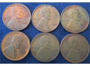 SET Of 6! Authentic 1949P/D/S & 1950PDS LINCOLN Cent Penny $.01, United States