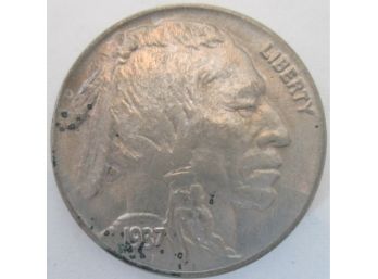 Authentic 1937P BUFFALO NICKEL $.05, United States Type Coin
