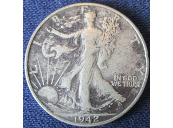 Authentic 1942P WALKING LIBERTY SILVER Half Dollar $.50 United States