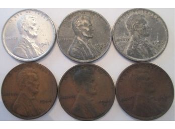 SET Of 6! Authentic 1943P/D/S & 1944PDS LINCOLN Cent Penny $.01, ZINC Wartime, United States