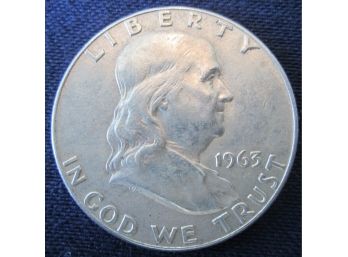 Authentic 1963D FRANKLIN SILVER Half Dollar $.50 United States
