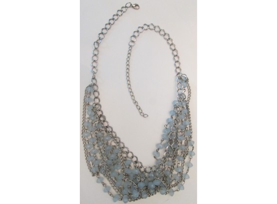 Contemporary DRAPED NECKLACE, Multistrand ICE BLUE Beads, Silver Tone Base Metal Chain & Closure, Adjustable