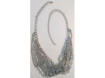 Contemporary DRAPED NECKLACE, Multistrand ICE BLUE Beads, Silver Tone Base Metal Chain & Closure, Adjustable