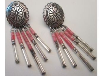 Vintage PAIR Pierced EARRINGS, Handcrafted NATIVE AMERICAN Concho, Sterling .925 Silver Setting