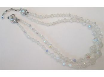 Vintage Double Strand, Graduated BEAD NECKLACE In Iridescent AURORA BOREALIS Crystal, Adjustable Length