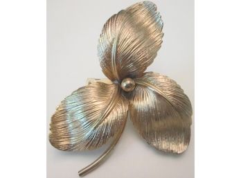 Signed Vintage HAIR CLIP, 3 Petal FLOWER, Made In FRANCE, Gold Tone Base Metal Construction