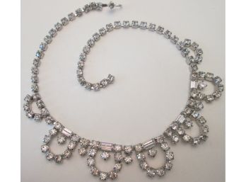Contemporary STATEMENT Choker NECKLACE, Faceted RHINESTONES, PRINCESS Style, Silver Tone Base Metal Finish